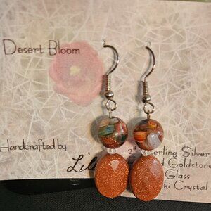 Handcrafted Goldstone, Murano Glass & Swarowski Crystal Earrings